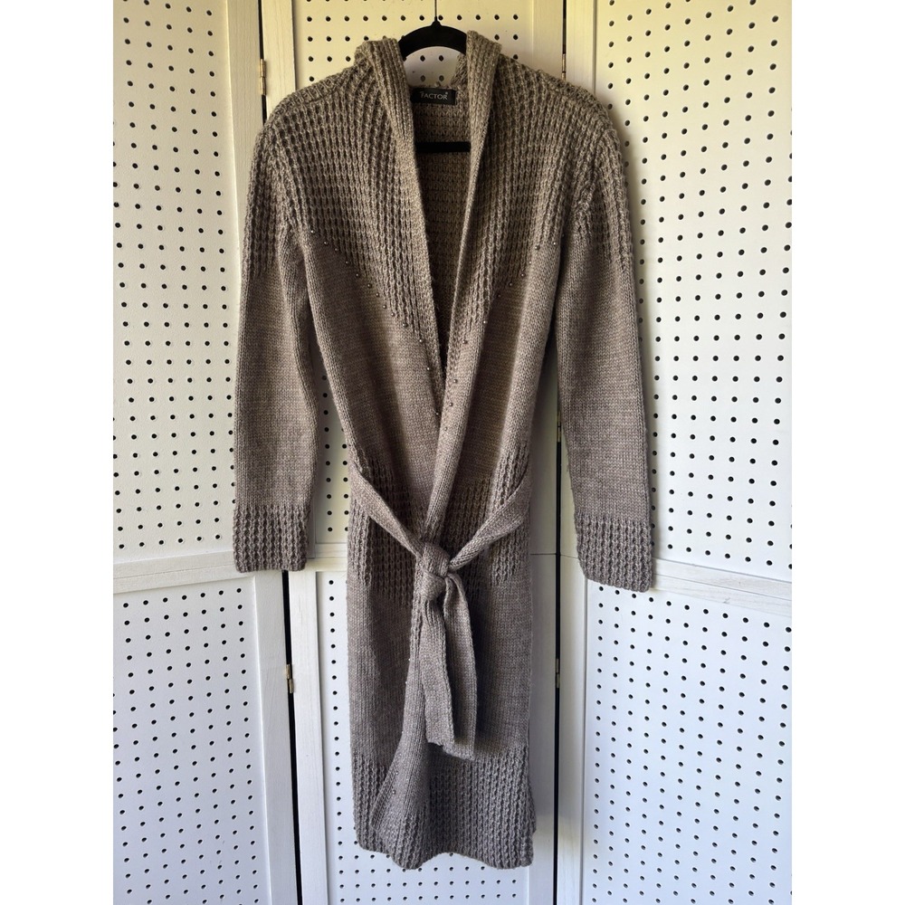 Arti Factor Women's One Size Open Front Pearl Belt Hood Duster Cardigan Mohair